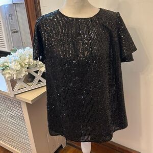 Michael Michael Kors black sequined short sleeve blouse Size M New